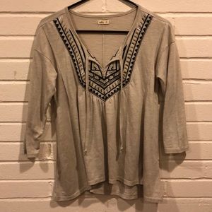 ! Hollister taupe/tan embellished peasant blouse